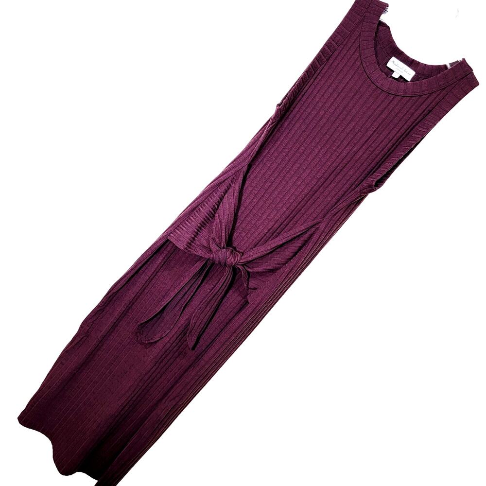 Michael Stars Dress S Ribbed Tie Burgundy Sleeveless Stretch USA Wine Maroon